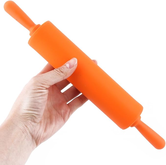 uxcell Silicone Surface Home Restaurant Dumpling Biscuit Making Tool Dough Rolling Pin Orange