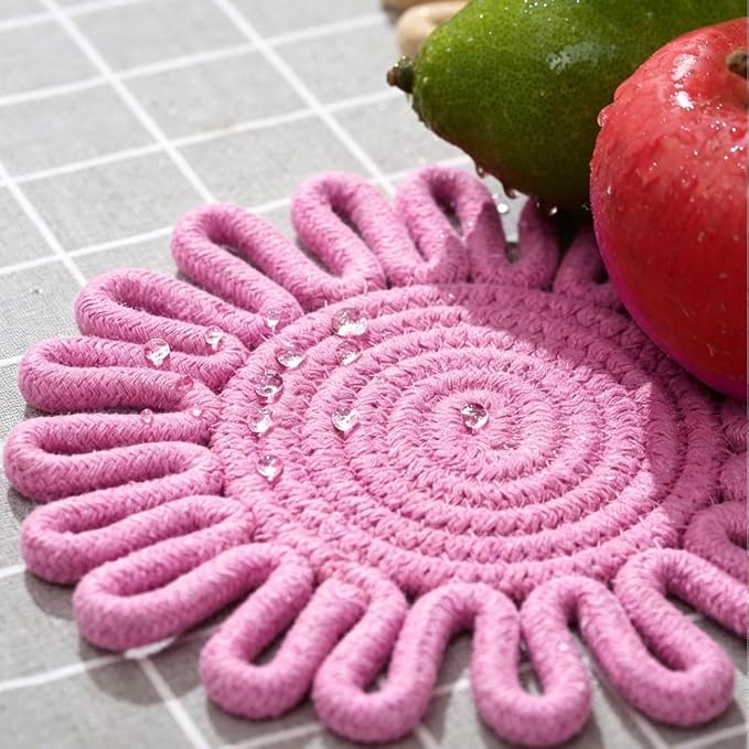 Kitchen Trivets for Hot Dishes Potholders for Countertop Hot Pads Hot Mats or Trivets for Hot Pots and Pans Home Essentials Boho Farmhouse Kitchen Decor Set of 3, 100% Cotton,7.5" (Light Pink)