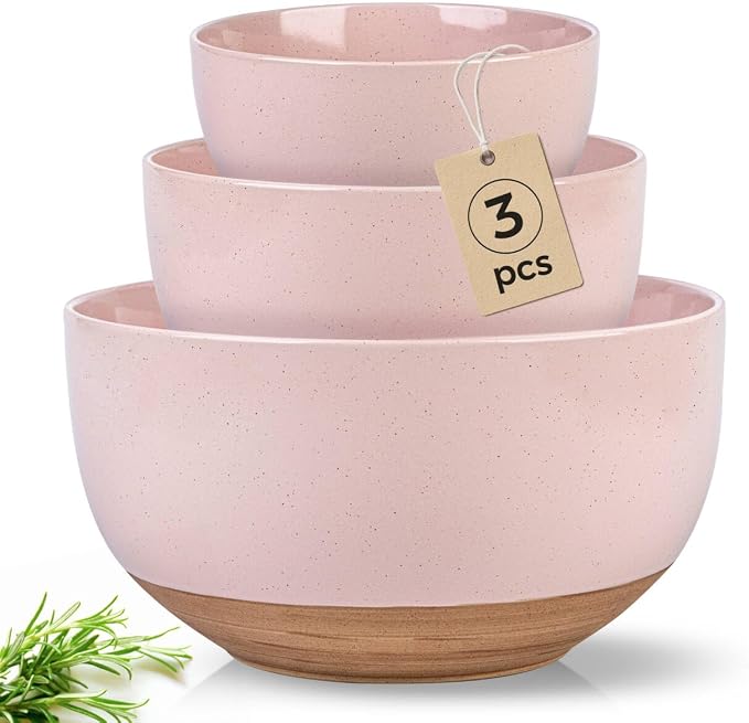 AmorArc Ceramic Mixing Bowls,Stoneware Nesting Bowls Set of 3 for Kitchen | Serving Bowls with Rustic Terracotta Underside for Mixing,Cooking,Baking,Salad| Microwave & Dishwasher Safe 4.6/2.8/1.3 Qt