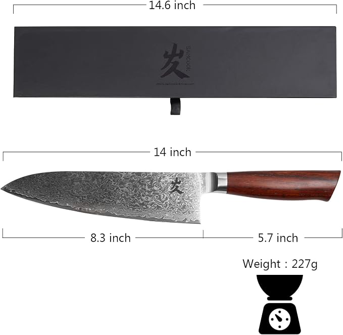 SAMCOOK Damascus Chef Knife - 8 Inch Professional Sharp Gyuto Knife,High Carbon Stainless Steel Kitchen Cooking knife - Ergonomic Sandalwood Handle with Gift Box