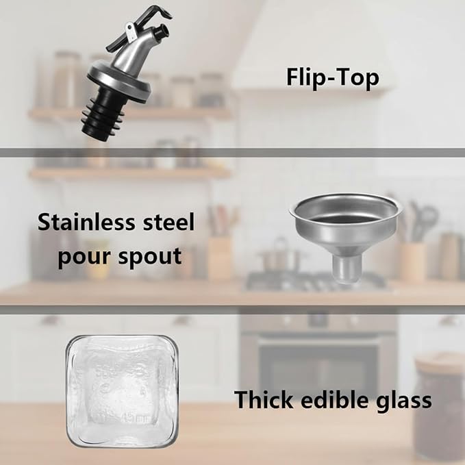 WERTIOO Oil Bottles for Kitchen 2 Pack, 17oz Oil and Vinegar Dispenser Set | 500ml Olive Oil Dispenser Bottle for Kitchen, with 4 Plastic Pourer, 1 Stainless Steel Funnel, Pen and Label