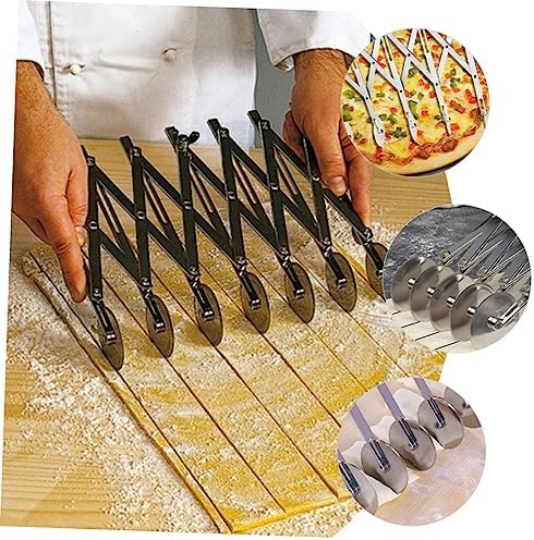 DOITOOL 5-Wheel Pastry Cutter Adjustable Stainless Steel Dough Divider Cake Slicer Pizza Cutting Tool for Baking Kitchen Use