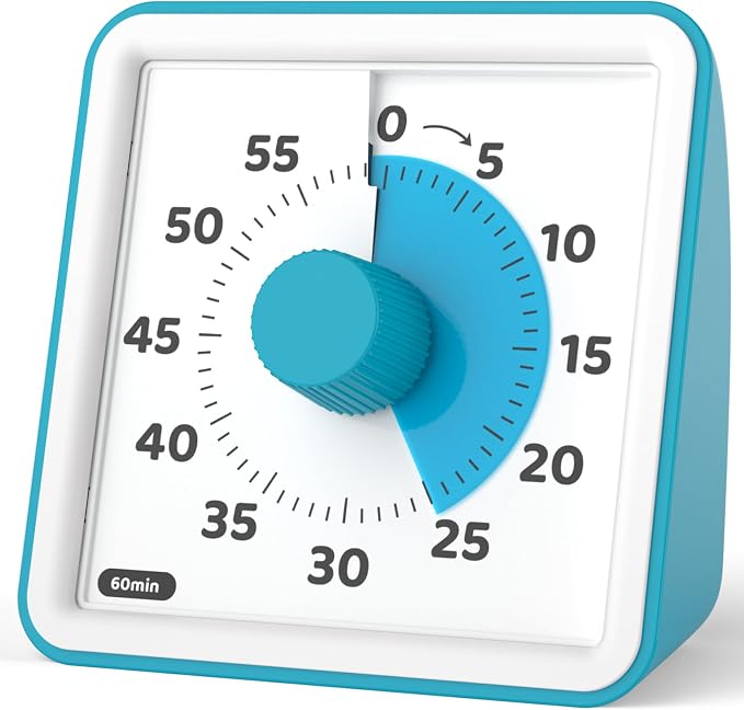 LIORQUE Visual Timer for Kids, 60-Minute Countdown Timers for Classroom Office Kitchen with Silent Operation, Kids Timer for Teaching (Batteries Included)