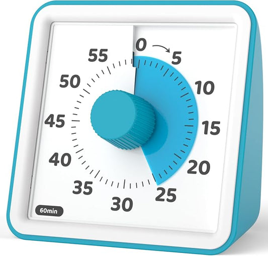 LIORQUE Visual Timer for Kids, 60-Minute Countdown Timers for Classroom Office Kitchen with Silent Operation, Kids Timer for Teaching (Batteries Included)