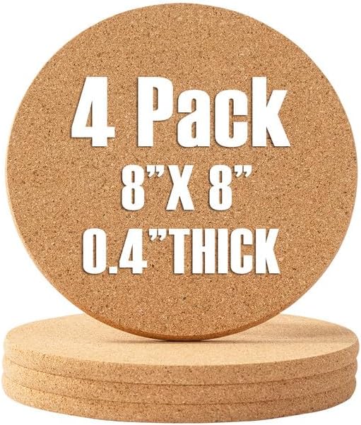 FirstGift Cork Trivet - 4 Pack High Density Cork Trivet Set- 8" Diameter x 0.4" Thick Round - Hot Pads for Table & Countertop