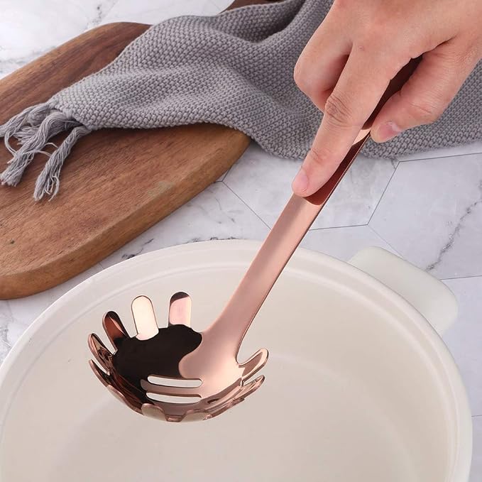 Spaghetti Server, BuyGo Stainless Steel Rose Gold Pasta Spaghetti Fork with Mirror Polish, Metal Pasta Server for Kitchen or Restaurant