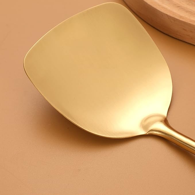Wok Spatula Stainless Steel, Wide Metal Spatula with Hollow Long Handle Wok Utensils,Gold/14.5Inch