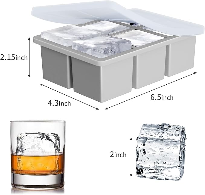 Large Ice Cube Tray for Whiskey: FDDBI Big Square Ice Cube Maker for Cocktail - 3Pack Silicone Old Fashioned Ice Cube Trays - 2inch Huge Cubed Ice Trays for Whisky
