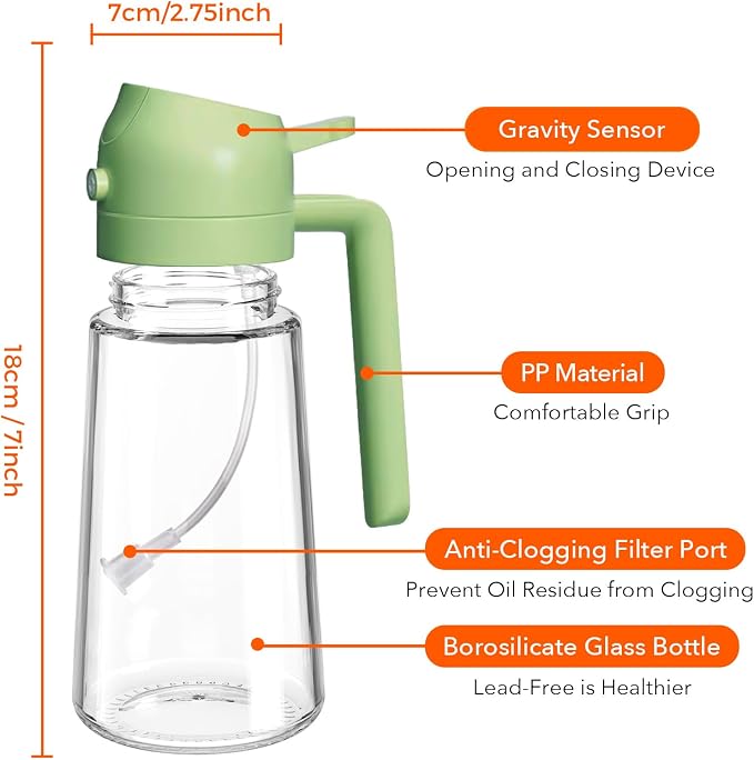 YARRAMATE 2Pcs 16oz/470ml 2 in 1 Oil Sprayer for Cooking with Stickers, Food-grade Glass Oil Spray Bottle, Oil Dispenser and Oil Sprayer for Kitchen, Salad, Frying, BBQ (White & Green) | Food-grade dispenser bottle, 470 ml, spray and pour, portion cont...