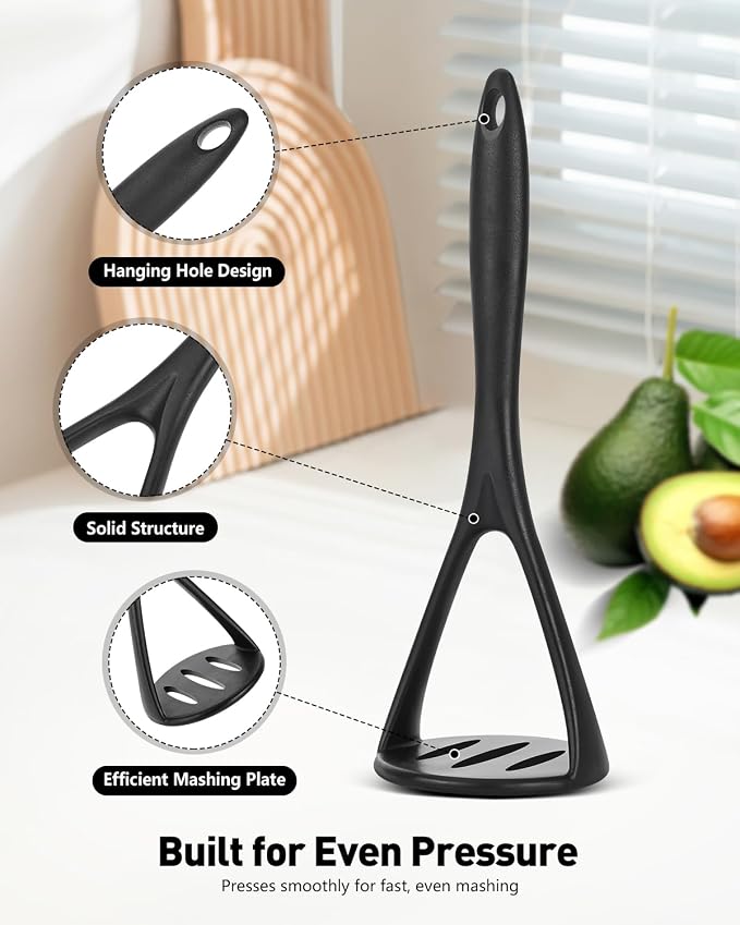 2-Pack Silicone Potato Masher - Heavy Duty, Non-Scratch, Dishwasher Safe | Mashing potatoes, avocado, baby food. Heat-safe 450°F. Soft-grip, BPA-free, seamless. Gentle on pans.
