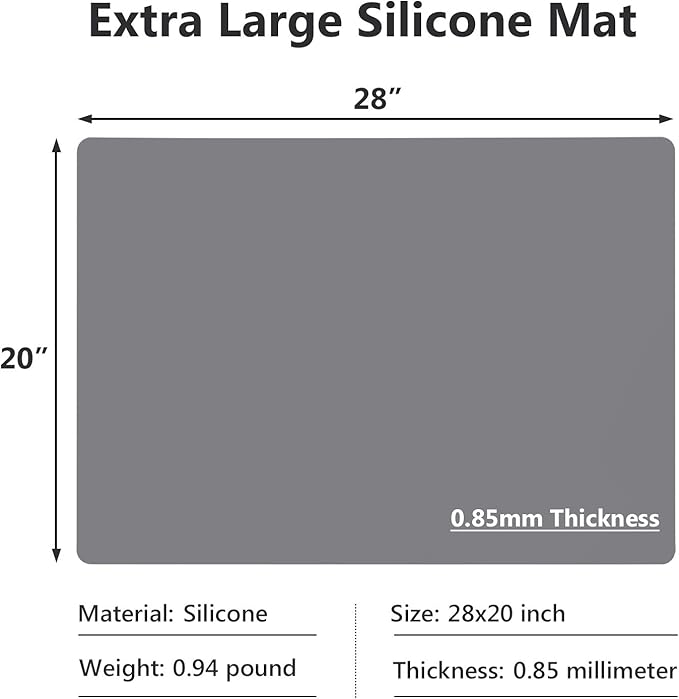 Extra Large Silicone Mats for Countertop, 28" by 20" Multipurpose Mat, Counter Table Protector, Desk Saver Pad, Placemat Nonstick Nonskid Heat-Resistant Pad, Dark Gray