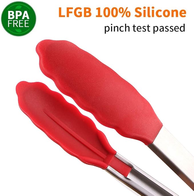 Webake Kitchen Tongs Set of 2 Silicone Tongs in Pinch Test Grade, 12 Inch Salad Tongs Cooking Tongs with Silicone Tips IP Accessories, Metal Tongs for Cooking, Grilling, BBQ and Serving - Black & Red