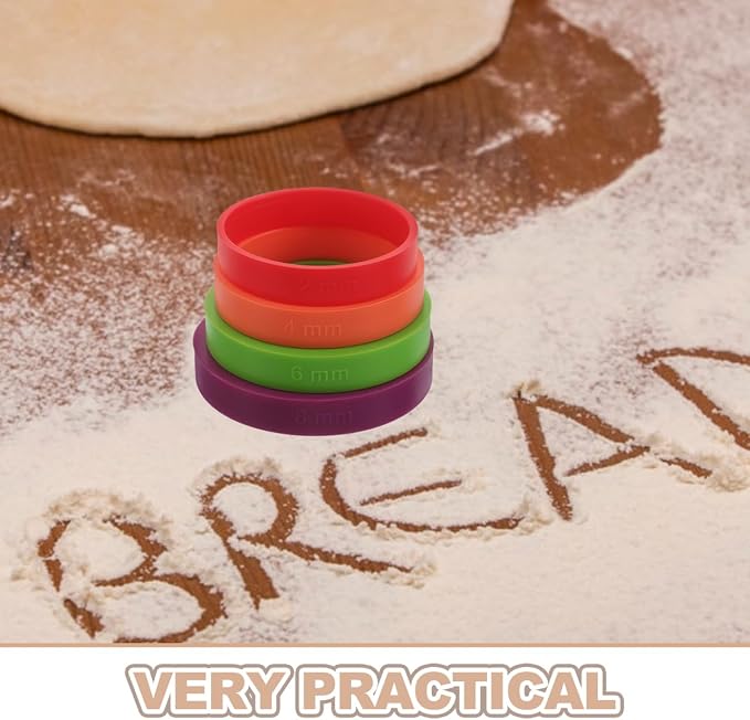 INOOMP Rolling Pin Thickness Guide Rings 8-Piece Adjustable Spacer Bands for Dough Thickness Control Non-Slip Silicone Baking Accessories for Cookies Pastry Bread Pizza and Pasta