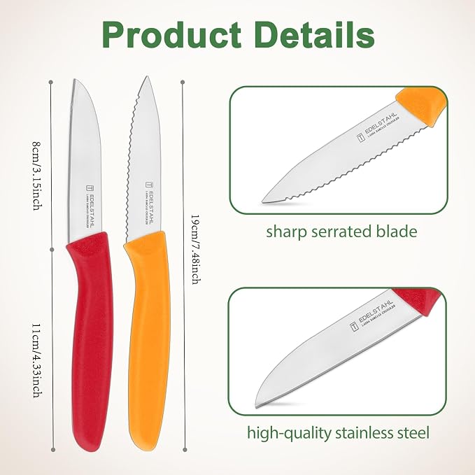 Paring Knife Set 6PCS, Ultra Sharp Kitchen Knife, Cutting & Peeling Knives, Kitchen Knives for Home Essentials, PP Plastic Handle-Multicolored