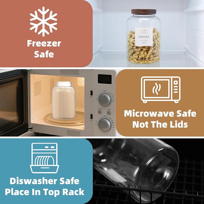 2 Pack Glass Food Storage Containers with Airtight Acacia Lids and 132 Kitchen Pantey Labels Preprint - 67 LF OZ Borosilicate Glass Canister Sets for Food,Coffee,Cookie,Tea,Candy,Sugar