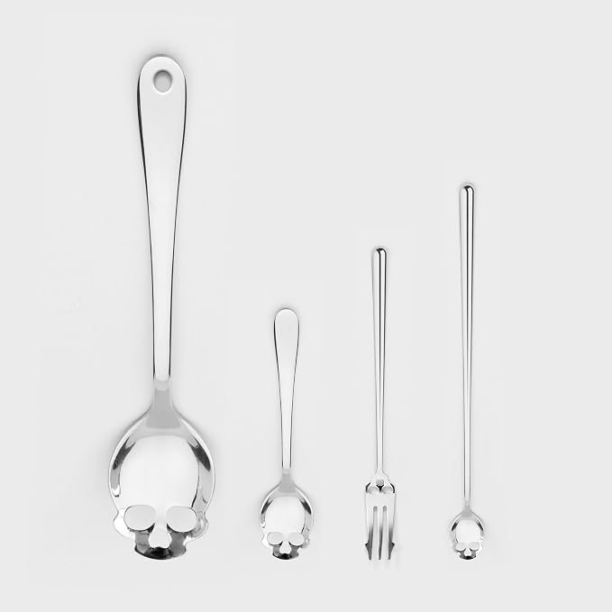 Suck UK Skull Teaspoon - Stainless Steel Sugar Spoon - Plastic-Free Kitchen Utensil & Coffee Accessory - Portion Control Mini Dessert Spoon & Novelty Skull Gift for Gothic Home Decor & Creepy Chefs