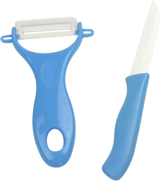 Ceramic Paring Knife & Peeler Set (Light Blue)