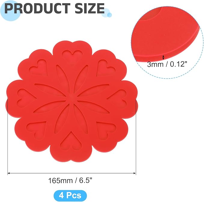 uxcell 2Pcs Silicone Trivet Mats, Flower Pattern Silicone Pad Hot Pad Pan Protectors Table Protector Heat Resistant Mat for Countertop, Hot Dishes, Hot Pots and Pans, Red