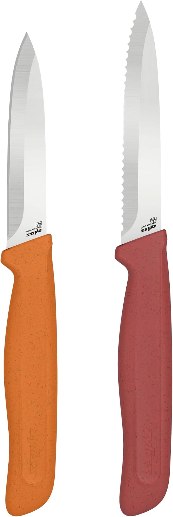 Zyliss Classic 2 Piece Paring Knife Set with Straight & Serrated Blades, Stainless Steel 15° Hollow-Ground Edge, Ergonomic Wheat Straw Handles, Blade Covers Included