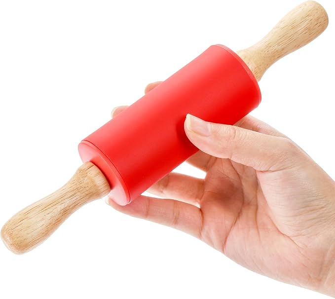 SOUJOY 8 Pack Mini Rolling Pin, 9 Inch Small Dough Roller with Wood Handle, Silicone Dough Rolling Pin for Kids Craft Kitchen Dough Cookie Pastry Fondant Cake, 4 Colors