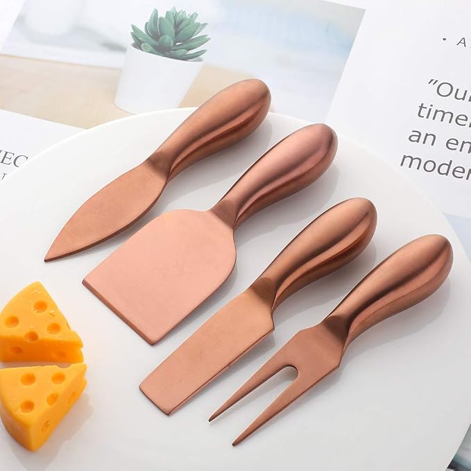 Cheese Knife Set，Stainless Steel Cheese Tool，Ergonomic Design&Easy To Use， for Birthday/Parties/Wedding/Bridal Shower/Housewarming and Anniversary (rose gold)