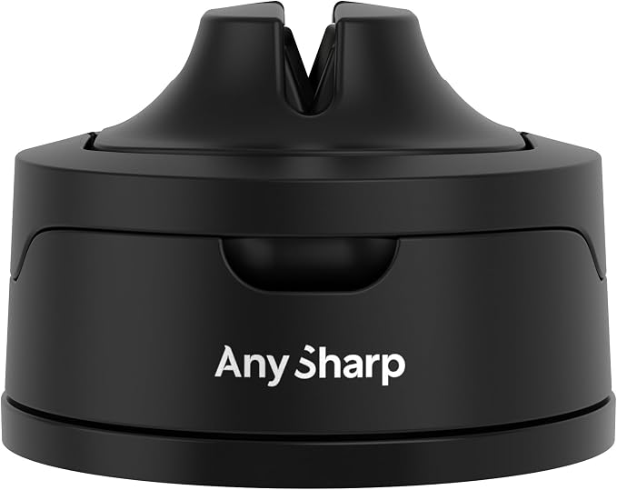 AnySharp – EVO – Hands Free Knife Sharpener - Easy to Use Sharpening Tool with Improved PowerGrip Suction Base and 20-Deg Pre-Set Angle - for All Knives: Chef's, Serrated, and Hardened Steel - Black