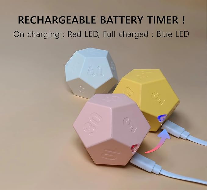 Cube Pomodoro Timer - Flip to Start Countdown, Rechargeable Mini Productivity Timer for Study, Office, 11 Preset Times, Silent/Vibration, Time Management Tool for Kids & ADHD (White)