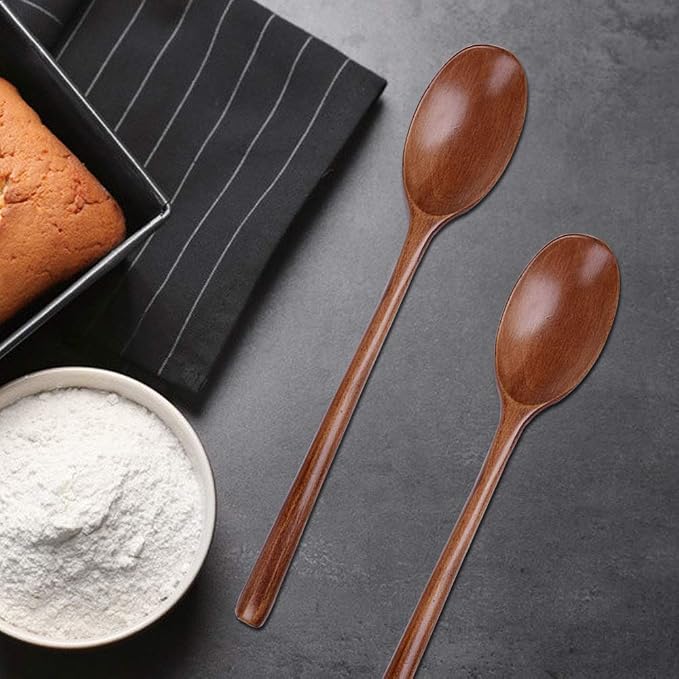 8 Pieces Wood Soup Spoons, DaKuan Wooden Ladle Spoon Set for Cooking Mixing Stirring Honey Tea Soda Dessert Coconut Bowl Nonstick Pots Kitchen- 9 Inch