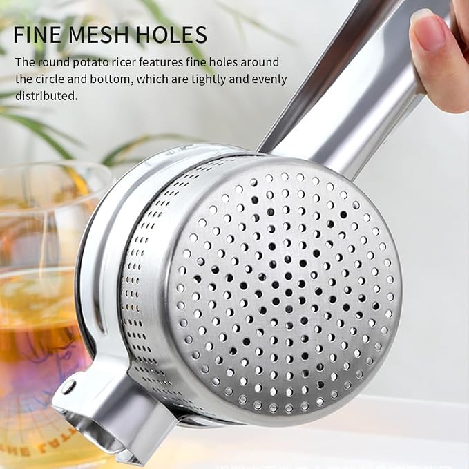Potato Ricer, Stainless Steel Potatoes Shredder, Heavy Duty Potato Masher Kitchen Tool for Smooth and Fluffy Mashed Potatoes/Puree/Fruit/Juice(COLOR:silver)