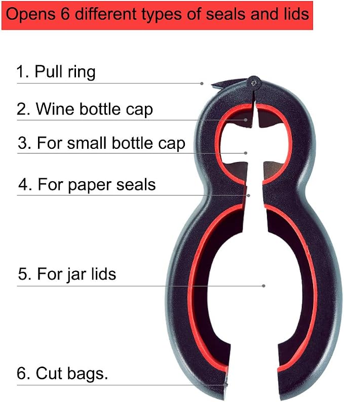 Medsuo Jar Opener, Non-Slip, 6 in 1 Multi Tool Bottle Opener for Seniors | Opening Jars, Pop-tab Cans, Twist Bottle Caps, Compact Size, Arthritic Hand Saver, Kitchen Gadget