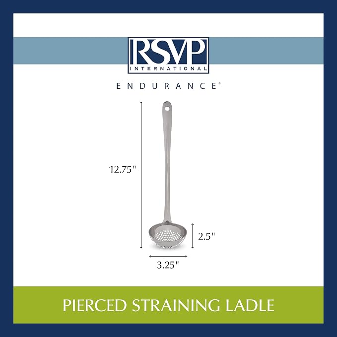 RSVP International Endurance Kitchen Collection Pierced Straining Tools, Ladle, 18/8 Stainless Steel