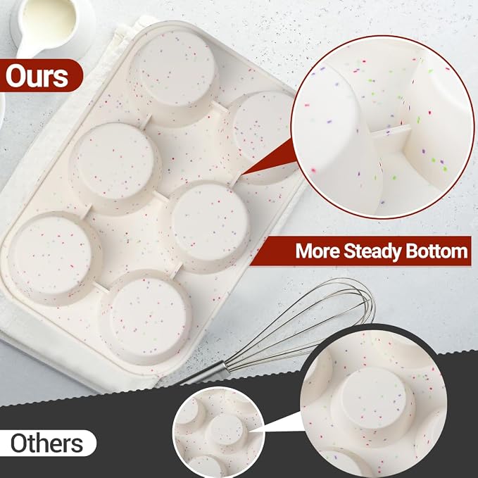 CAKETIME Jumbo Muffin Pan, 3.5 Inch Large Muffin Pan 6 Cup Silicone Jumbo Muffin Tin for Baking Giant Homemade Muffins, Cupcakes, Frittatas Non Stick 1 Pack Confetti