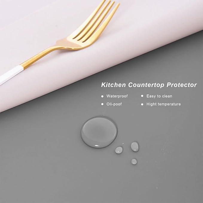 Silicone Placemats, Food-Grade Non-Slip Waterproof, Dining, Stain Resistant, Countertop Protector, Kitchen Counter Mat, Heat Resistant, Baking mat Dishwasher Safe (Gray, 1)