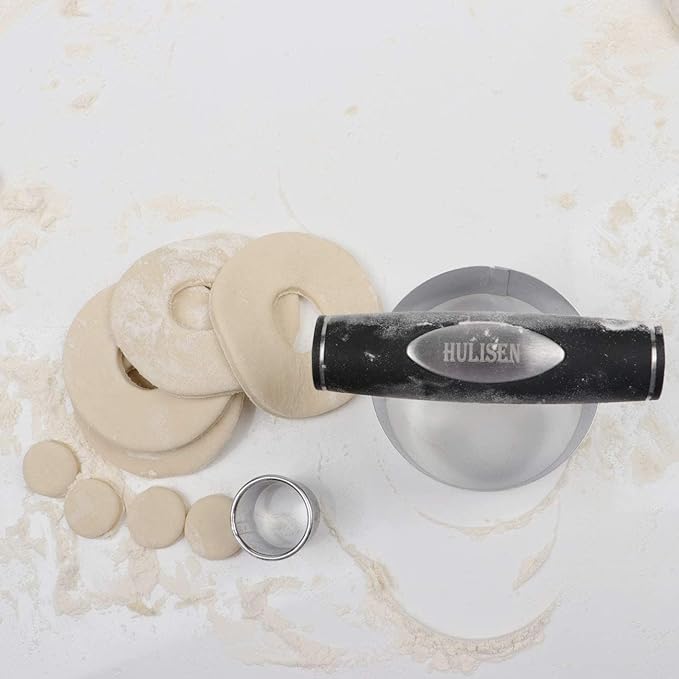 HULISEN 3.5 inch Biscuit Cutter, Stainless Steel Round Cookies Cutter with Soft Grip Handle, and Small Biscuit Cutter, Professional Baking Dough Tools, Gift Package