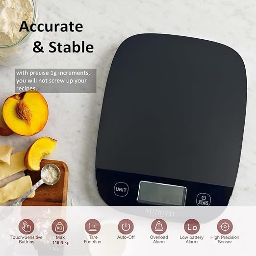 Food Scale Kitchen Scales Digital Weight Grams & Ounces Black | Ultra-Slim, Max 11lbs 0.1oz Precision, Smart Tare, Baking Cooking, Accurate for Weight Loss, Coffee, Keto Diet, Meal Prep