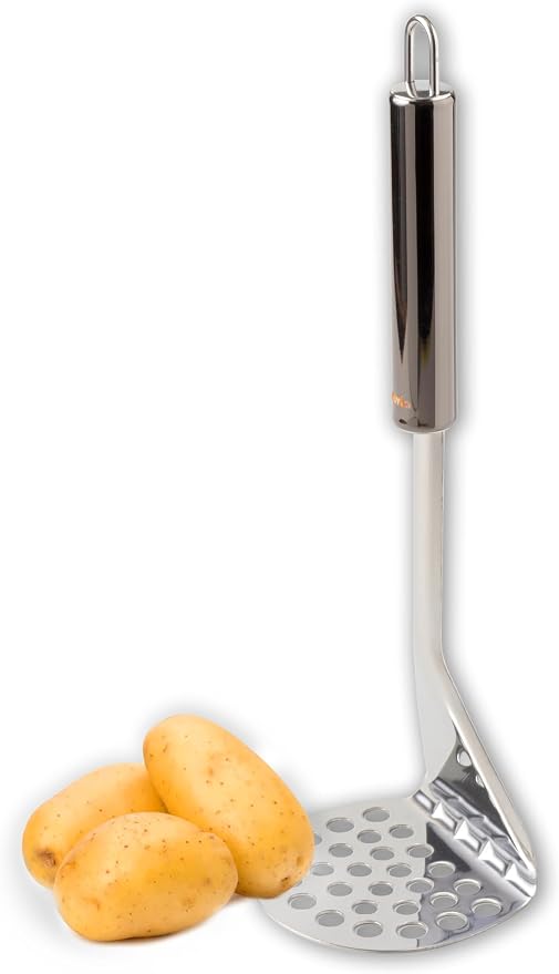 IPEA Professional Stainless Steel Potato Masher for Mashing Potatoes, Vegetables and Fruits - Slim Design - Ergonimic Handle - Manual Tool for Mashed Potatoes and Vegetable and Food Press