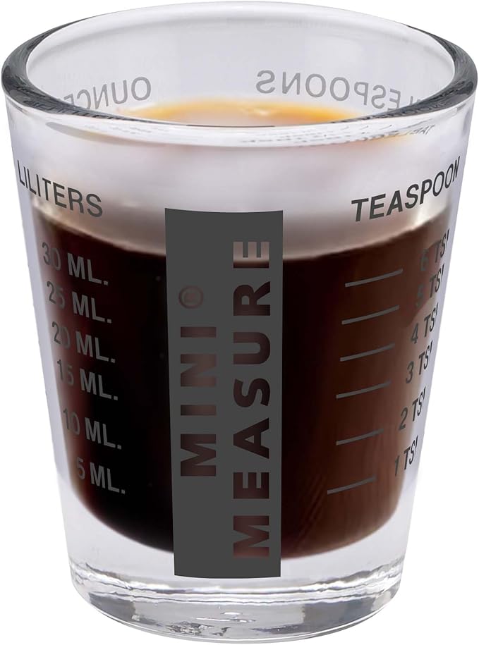 Kolder Mini Measure Heavy Glass, 20-Incremental Measurements Multi-Purpose Liquid and Dry Measuring Shot Glass, Black, Set of 3
