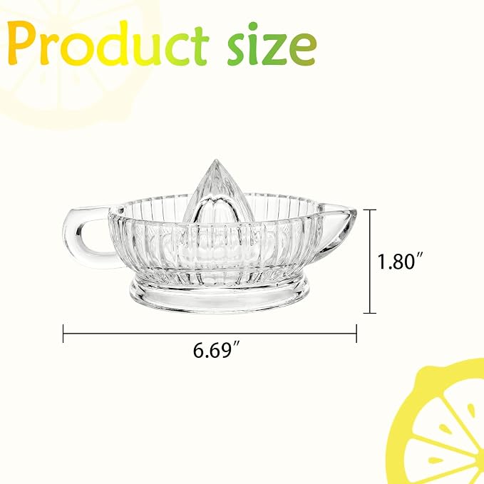 Glass Lemon Squeezer Citrus Juicer Reamer | Heavyweight Glass Orange Lime Juicer with Handle & Pour Spout, Dishwasher Safe for Fresh Juice, Cocktails & Cooking