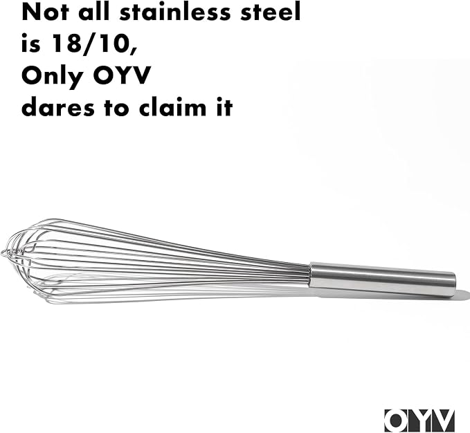 OYV 18/10 Stainless Steel Large Whisk, 17" Commercial Heavy Duty Whisk for Whipping Eggs, Mixing Batter, Making Sauces, Long Wisk Dishwasher Safe