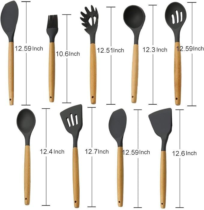 Premium Silicone Basting Pastry Brush - High Heat Resistant Nonstick Silicone Brush for Baking,Cooking & Grilling - Strong Wooden Handles - Black