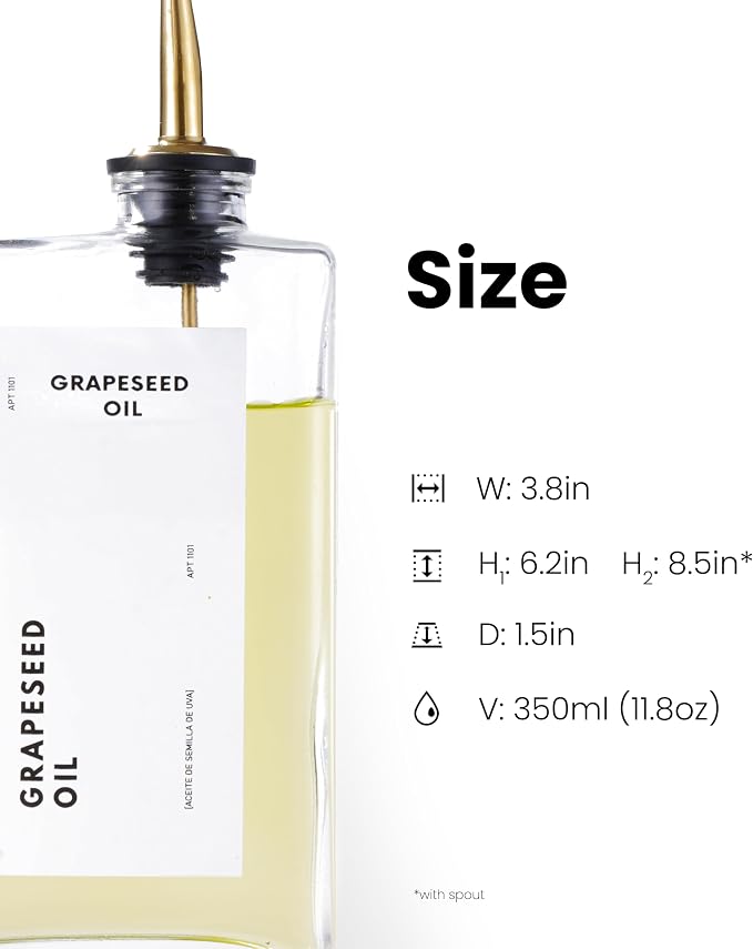 APT 1101 Olive Oil Dispenser for Kitchen, Cooking Oil and Vinegar Dispenser Set, Olive Oil Bottle, Soy sauce dispenser, coffee syrup bottles with stainless steel pourers (Gold, Set of 4)