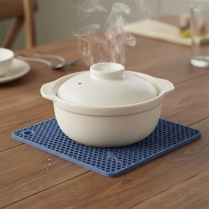 6-Pack Silicone Trivet Mats, Heat Resistant Hot Pads, Dishwasher Safe Kitchen Mats, BPA-Free Pot Holders for Table, Countertop, Stove, Honeycomb Design (Blue, 7" Square)