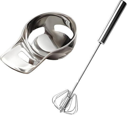 316L Stainless Steel Egg White Separator & Semi-Automatic Whisk Set - Hands-Free Clip Design, Corrosion-Resistant Kitchen Tools for Baking, Durable Egg Yolk Separator with Bowl Rest