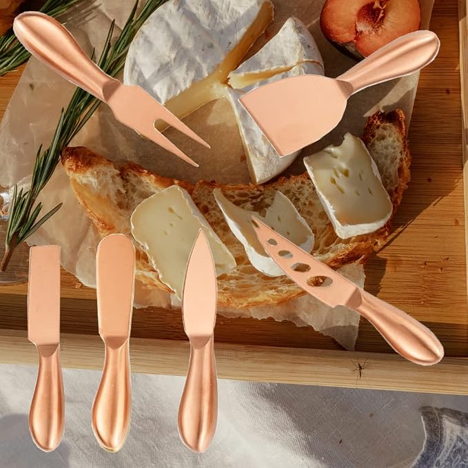 Cheese Knife Set 6 Piece - Stainless Steel Cutter, Spreader With Ergonomic Handle, Shaver and Fork for Holiday, Birthday, Wedding, Party
