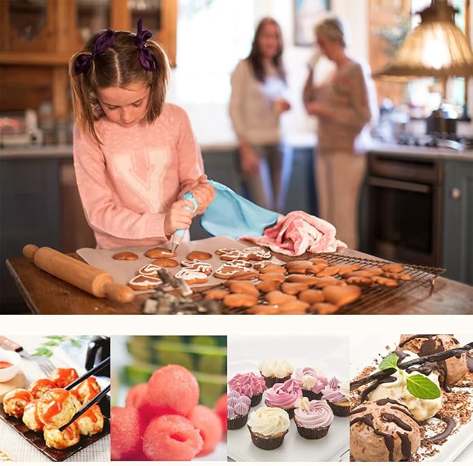 Ecowin Cookie Scoop Set Ice Cream Scoops, 3 PCS Thick Stainless Steel Ice Cream Scoop with Trigger Release, Cookie Scooper for Baking, Free Piping Bag and Tips Cake Decorating, Easy to Clean