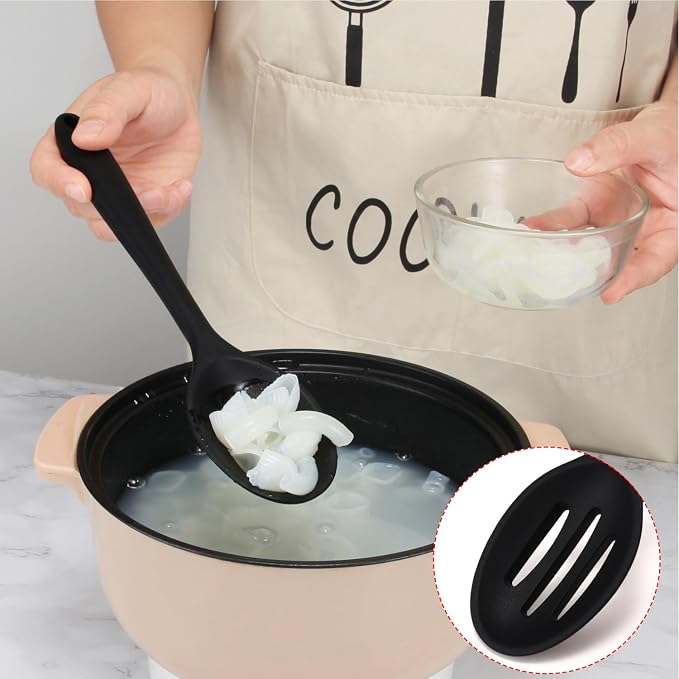 Linwnil 4 Pieces Silicone Slotted Spoons,10.6 Inch Nonstick Mixing Serving Spoons for Kitchen Cooking Bake Stir Draining Tool (4, Black)