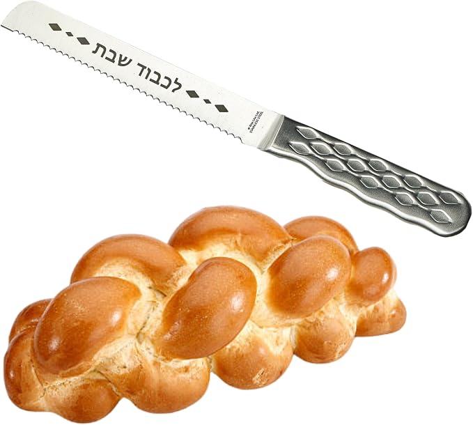 Rite Lite Stainless Steel Challah Knife | Shabbat Table Bread Knife Hallah Serrated Sharp Slicing with Hebrew Blessing Long 13" Shabbos Jewish Home Gifts Sabbath Judaica Kosher Kitchen (Diamonds)
