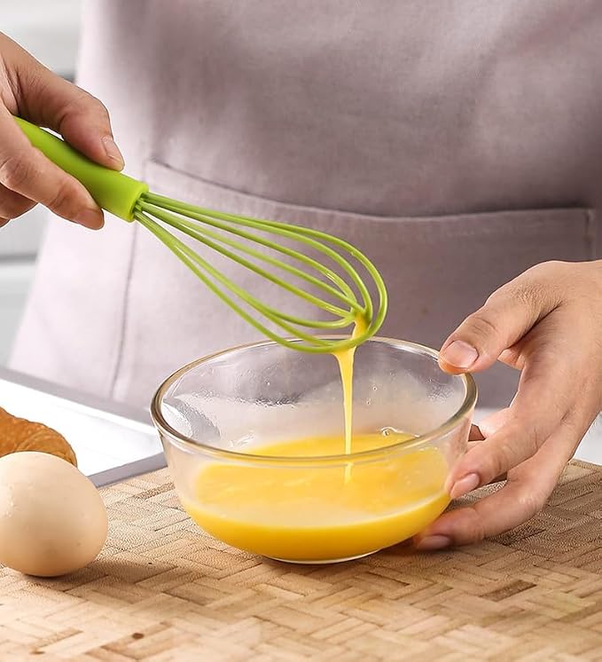 Compact Silicone Whisk (6.7 Inch), 12 Pack Portable Mini Balloon Mixer Egg Beater, Manual Handheld Milk Frothers, Household Egg Blender Small Silicone Egg Whisks for Cooking (Green)