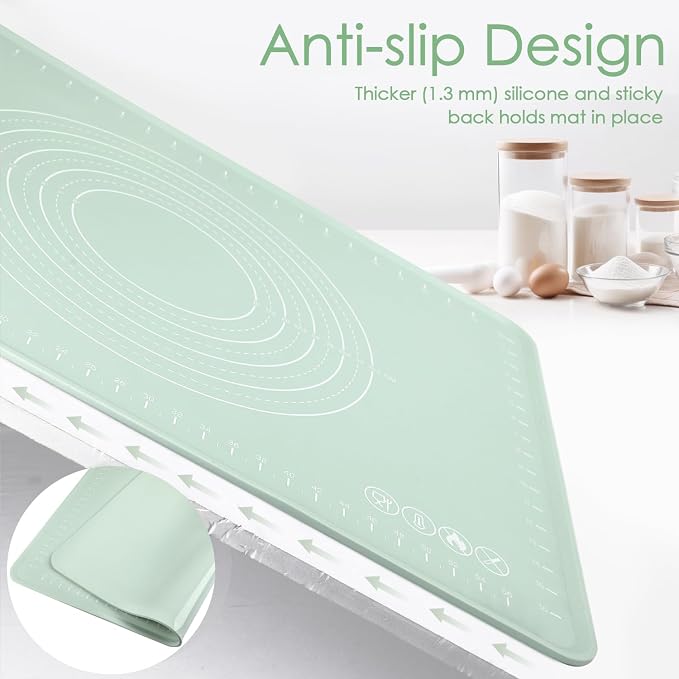 Extra Large Silicone Baking Mat for Countertops, Extra Thick 28" x 20" Non-Slip Pastry Mat with Raised Edges and Measurements, Food-Grade Dough Rolling Sheet for Kneading, Pizza, Bread,Fondant