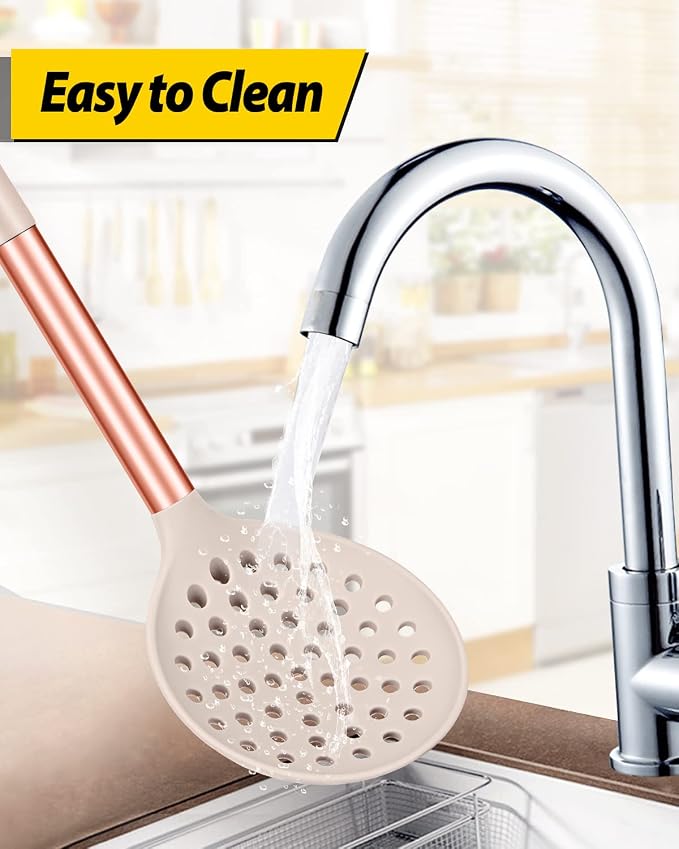 Kitchen Ladle Strainer Set of 2 Large Slotted Spoon with High Heat Resistant BPA Free Non Stick Cooking Skimmers For Draining and Frying
